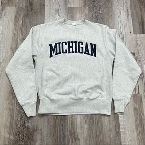 Vtg Champion Reverse Weave Michigan Crewneck Sweatshirt Mens Small Gray